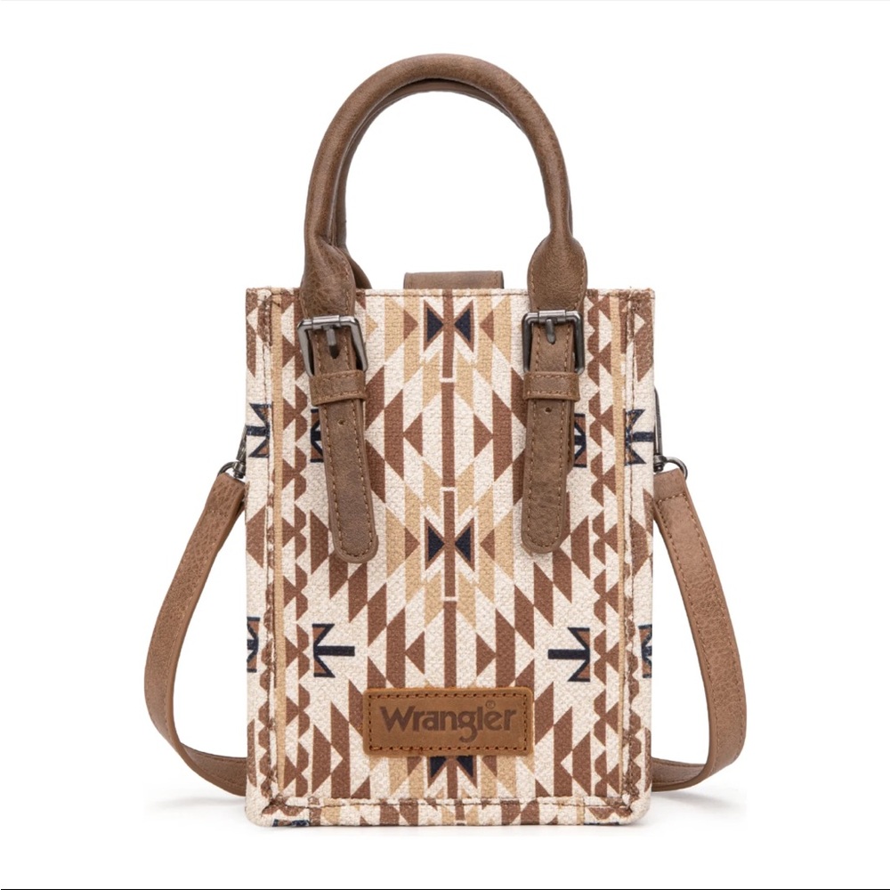 Wrangler Tan and Brown Geometric Crossbody Bag